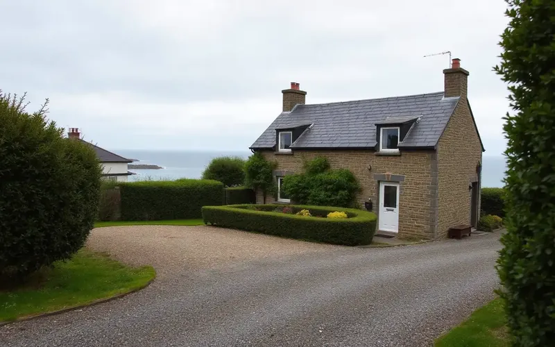 Stone cottage with slate roof near the coast