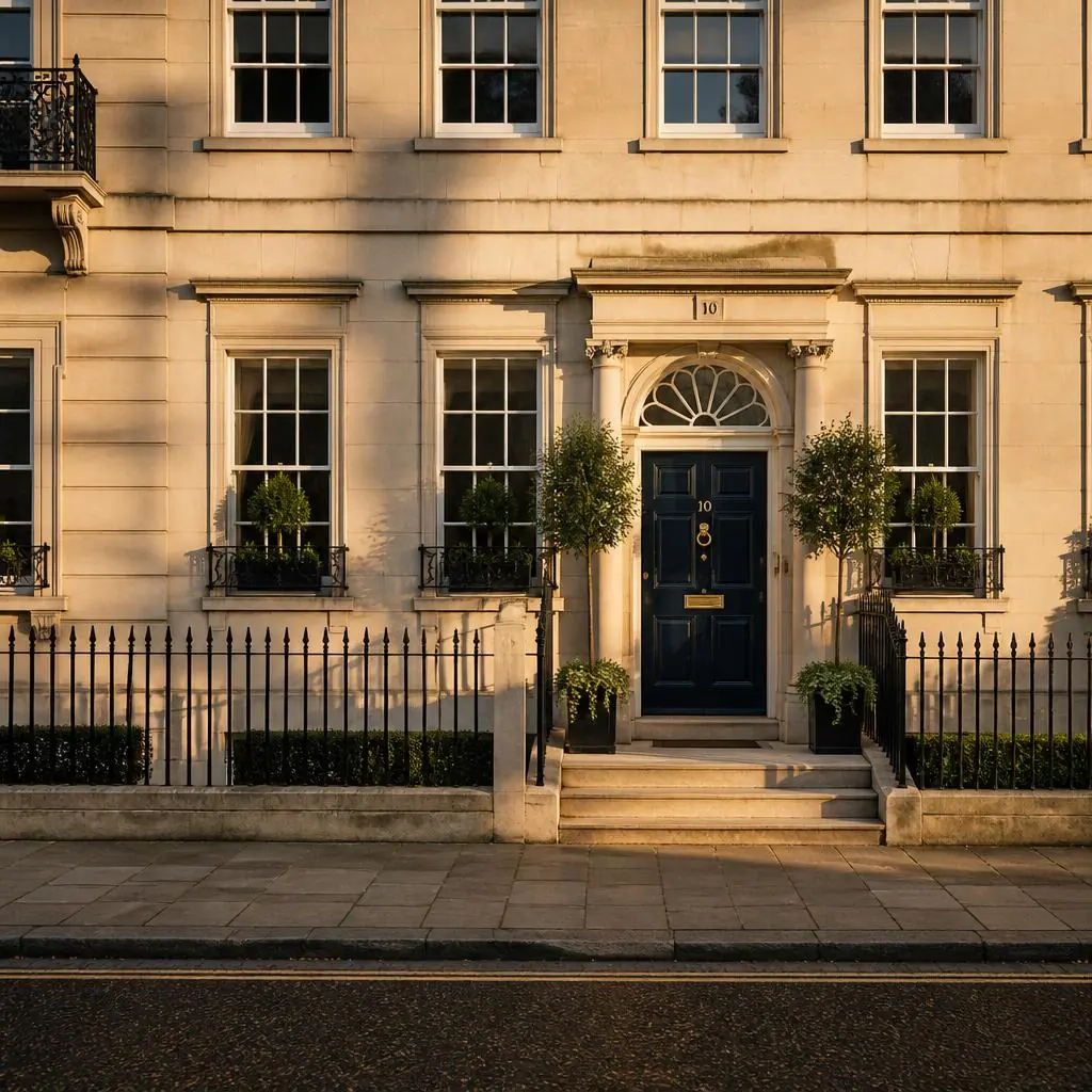 Georgian townhouse facade at golden hour